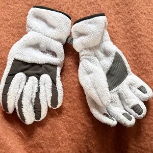 The North Face White Sherpa Gloves with Gray Accents